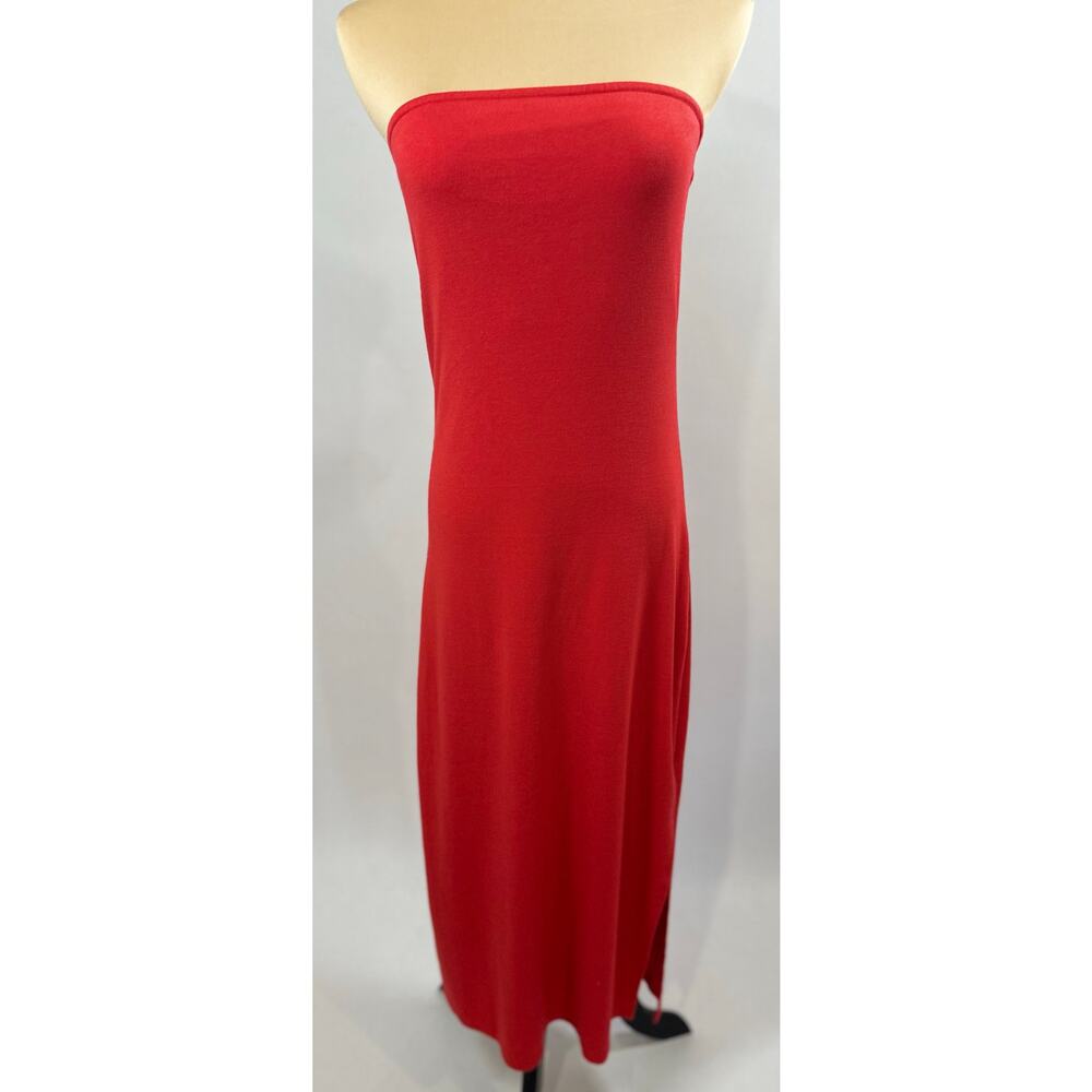 Gap Red Strapless Cotton Midi Column Dress 90s Minimalist Tomato Girl Summer S - Picture 2 of 11